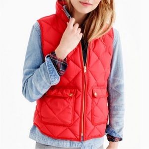 Women’s J. Crew Quilted Puffer Vest Red Snap Pockets XS